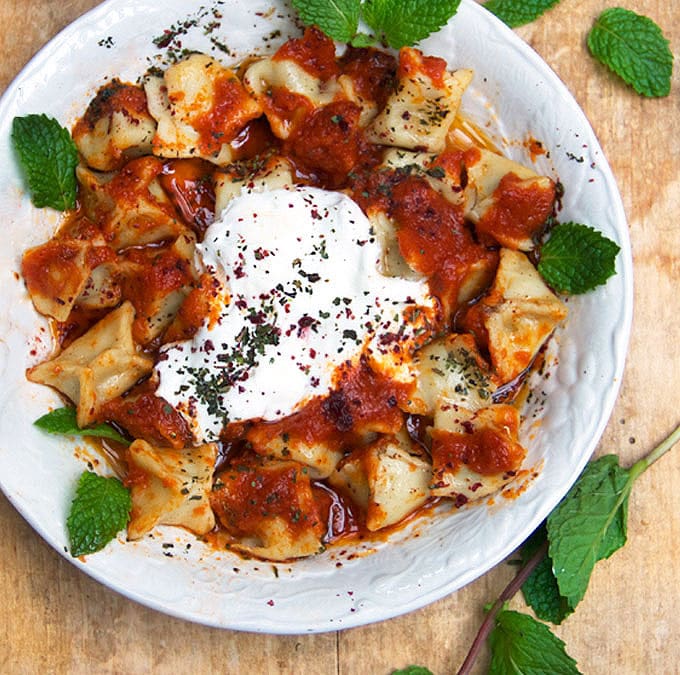 Turkish Mantı with Yogurt